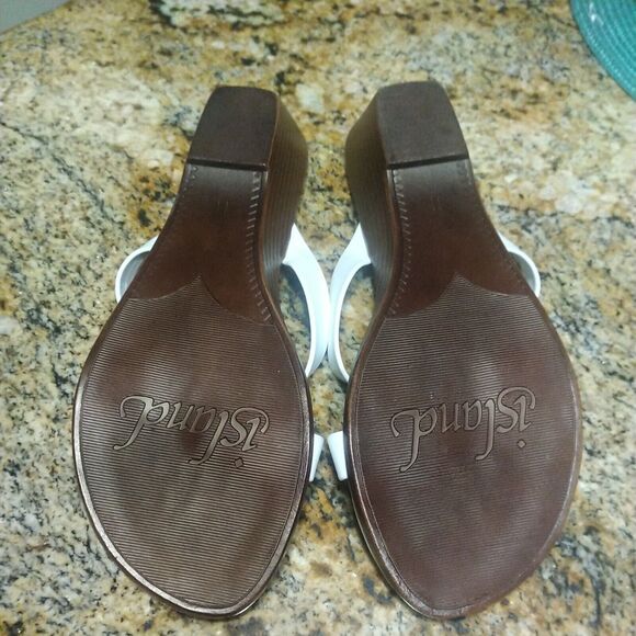 Island Slipper Women's White Leather Flower Slide Wedge Size 11 Sandals - Picture 8 of 11